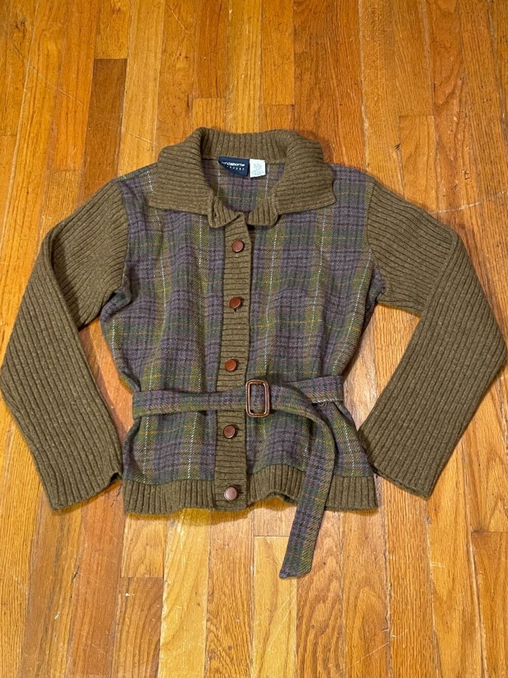 Vintage Liz Claiborne Plaid Button Jacket Sweater Womens Size L